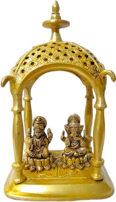 AARGKRAFT Brass Laxmi Ganesh Ji Idol with Temple Showpiece Ideal for Home Office Temple Decorative Showpiece  -  16.5 cm(Brass, Gold)