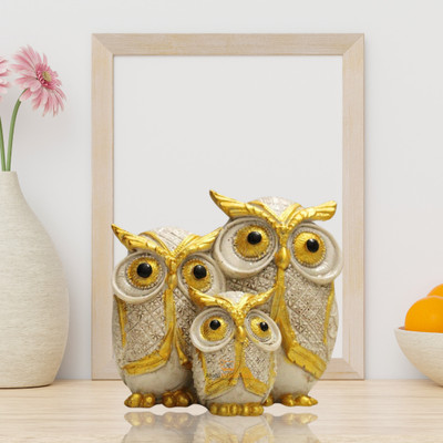 AROHI ENTERPRISES Owl Statue, Polyresin 3 Owl Pair Showpiece For Living, Office Decorative Showpiece  -  17 cm(Resin, Gold)
