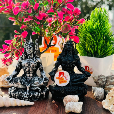 sanskaari Shiv Mahadev Bholenath Shiv ji Adiyogi Shiva Statue Idol shiva for Car Dashboard Decorative Showpiece  -  10 cm(Polyresin, Black)