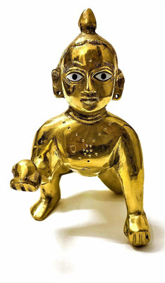 SBBCO Pittal Laddu Gopal Statue Pital Brass Murti Kanha ji Laddu Gopal Thakur Ji Metal Decorative Showpiece  -  8 cm(Brass, Gold)