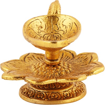 jagriti enterprise Matel Pooja Diya Flower Design for Pooja Mandir Home Decor Illuminate Sacred Decorative Showpiece  -  5.715 cm(Brass, Gold)