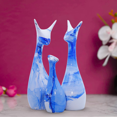 GW Creations Lucky Deer Statue Family Piano Finish Ceramic Figures Deer Couple showpiece Decorative Showpiece  -  6 cm(Polyresin, Blue)