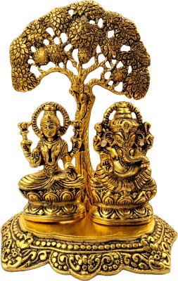 Delhi Gift House Laxmi Ganesh Idol Under Tree God Idol Statue, Laxmi Ganesh Idol for Diwali Gift Decorative Showpiece  -  18 cm(Metal, Gold Plated, Gold)