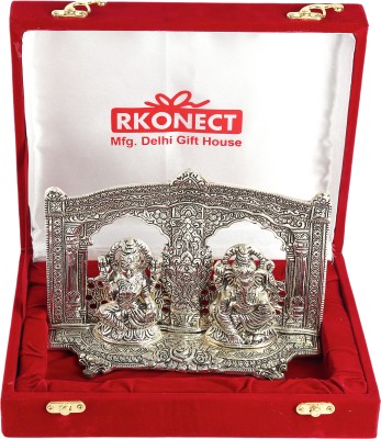 Delhi Gift House Silver Plated Laxmi Ganesh Idol With Velvet Box Decorative Showpiece  -  16 cm(Silver Plated, Aluminium, Brass, Silver)