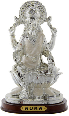 JaipurCrafts Goddess Laxmi Sitting On Lotus God Idol for Home/Office Decorative Showpiece  -  20.32 cm(Brass, Silver)