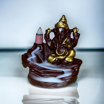 CasaMantra Ganesh Ji Smoke Fountain | With 10 Scented Cones Decorative Showpiece  -  11 cm(Polyresin, Multicolor)