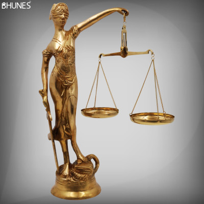 Bhunes Brass Blind Folded Justice Sculptures, Lady Justice Statues, Themis Sculptures, Decorative Showpiece  -  34 cm(Brass, Gold)
