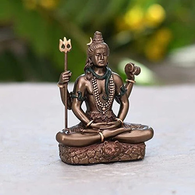sanskaari Shiv ji Idol for Car Dashboard | Shiva idol | Shiv ji Statue for Pooja | Shiva Decorative Showpiece  -  8 cm(Resin, Brown)