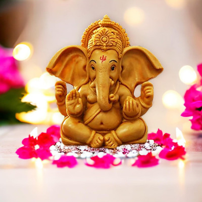 xenith Decor Kaan Ganesha Idol Showpiece Murti Figurine for Car Dashboard Home Office Decorative Showpiece  -  10 cm(Polyresin, Brown)