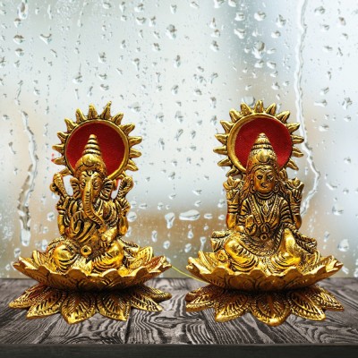 DARIDRA BHANJAN Diwali Gift Lakshami Ganesh idol for diwali puja, laxmi ganesh puja ganpati puja Decorative Showpiece  -  10 cm(Metal, Gold)