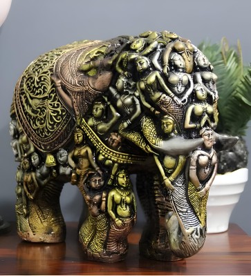 SOLO DECORE Antique Elephant Showpiece for Table & Living Room Decor Rustic Antique Color Decorative Showpiece  -  28 cm(Resin, Multicolor)