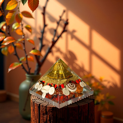RSG BHAGYUDAY Bhagyuday Orgonite Laxmi Pyramid Decorative Showpiece  -  5.6 cm(Crystal, Multicolor)
