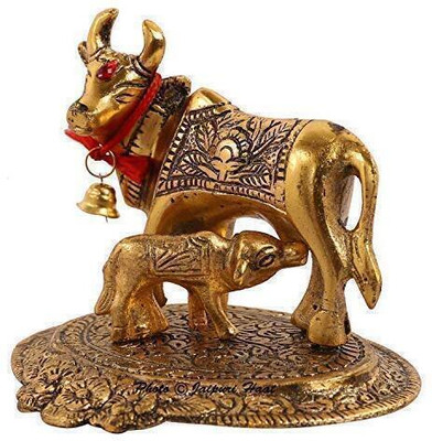 Eleven mart Eleven Art Kamdhenu Cow with Calf Vastu Metal Decorative Showpiece  -  11 cm(Metal, Gold)
