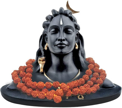 RM CREATION Adiyogi Shiva Statue With Rudraksha Mala for Car Dashboard, Home and Office Decorative Showpiece  -  10 cm(Polyresin, Black)