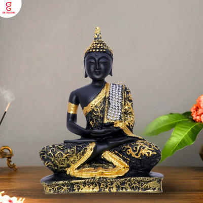 GW Creations Beautiful Lord Gautam Buddha Statue Meditating Position for Home Decor Decorative Showpiece  -  16 cm(Polyresin, Yellow)