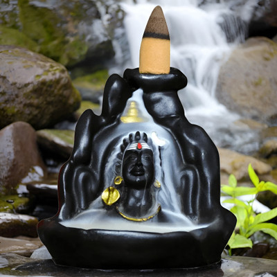 CRAFTWELL SMOKE STATUE OF MAHADEV WITH 10 PCS OF FRAGRANCE CONES Decorative Showpiece  -  8 cm(Resin, Black)