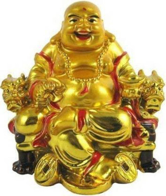 VIRAAJ COLLECTION LAUGHING BUDDHA ON CHAIR VASTU/FENG SHUI Decorative Decorative Showpiece  -  10 cm(Metal, Gold)