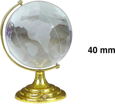 CRYSTU Glass World Globe With Golden Stand For Decorative Showpiece, Globe For Success Decorative Showpiece  -  4 cm(Glass, Metal, Clear, Yellow)