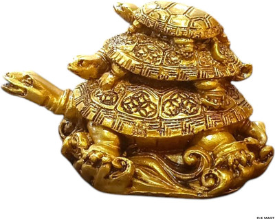 D K MART Three-Tier Tortoise Showpiece For Good Luck For Home, Office or Study Room Decorative Showpiece  -  8 cm(Resin, Gold)