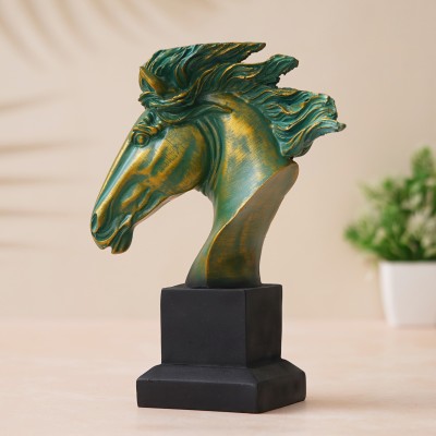 eCraftIndia Polyresin Green & Golden Horse Head Statue Animal Figurine Decorative Showpiece Decorative Showpiece  -  24 cm(Polyresin, Black)