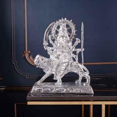 Shoppingrox Goddess Durga Idol | White Metal | Silver Colour - 32 cm Decorative Showpiece  -  32 cm(Aluminium, Silver)