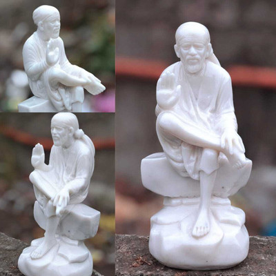 S A Gifts Sai Amrut Italian Marble Dust Ashirwad Hand Sai Baba Idol for Home Decor-3.5Inch Decorative Showpiece  -  8.89 cm(Marble, White)