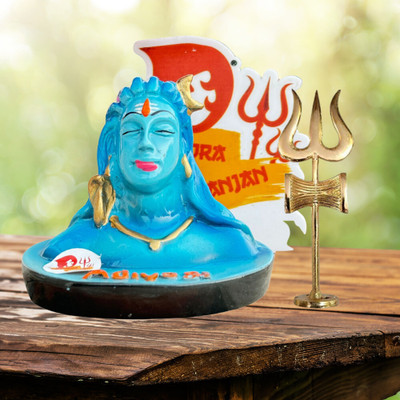 SBBCO Adiyogi Statue A+ Quality Resin Shiv Ji Mahadev Idol With Brass Trishul For Car Decorative Showpiece  -  9 cm(Resin, Blue)