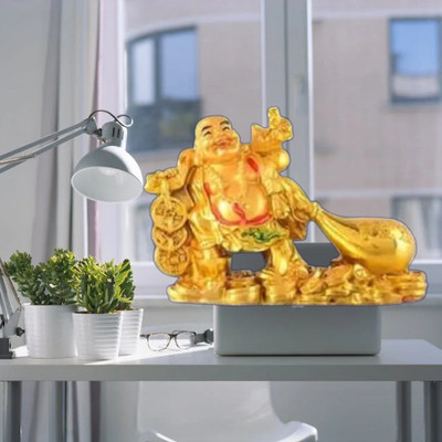 Laughing buddha Laughing Buddha With Potli Decorative Showpiece Large Golden Idol for Prosperity Decorative Showpiece  -  5 cm(Clay, Gold)