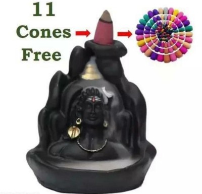 pmr enterprises Handcraft Aadiyogi shiva Smoke Backflow 10 Cone Incense Decorative Showpiece  -  11 cm(Polyresin, Black)