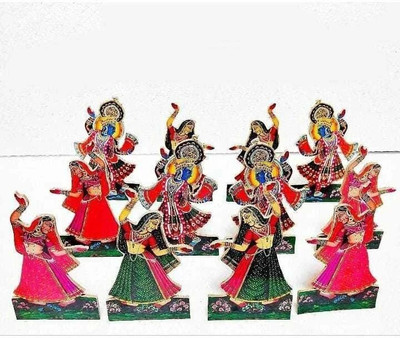 AARSHI CREATION Laddu Gopal Rasleela Gopi with Krishna Set of Krishna ji Rasa Set (6 Inch) Decorative Showpiece  -  15.24 cm(Wood, Multicolor)