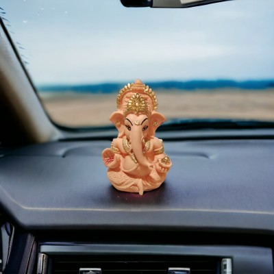 NEELAYA Premium Creamy Peach Ganesh Statue Idol for Car Dashboard & Home Decor Decorative Showpiece  -  9 cm(Polyresin, Peach, Gold)