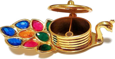 EliteTouch Roli tikka haldi kumkum holder in metal Peacock stone shaped Decorative Showpiece  -  4 cm(Brass, Multicolor)