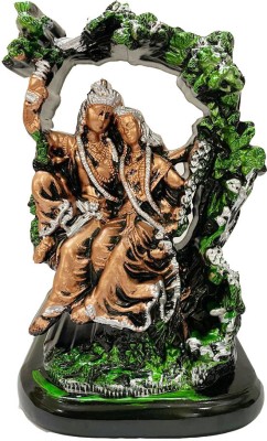 TURBOMAX Decor & Gift Plastic Golden Plated Radha Krishna Idol on Jhula Idol Statue Decorative Showpiece  -  24 cm(Plastic, Gold, Green)