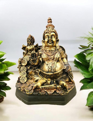 ABHISHAR Creations Brass Statue of Kuber and Laxmi Ji – Symbol of Prosperity and Divine Blessings Decorative Showpiece  -  16 cm(Resin, Gold)