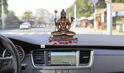 welno international 3.4-inch Cold Cast Bronze Lord Shiv Idol for Car Dashboard Decorative Showpiece  -  8 cm(Bronze, Brown)