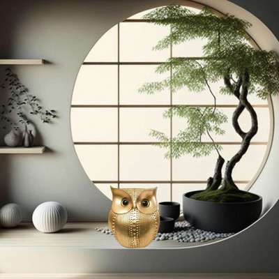 Jnkb Classy Lucky Owl Resin Art Figure Showpiece (Golden), 1 Piece Decorative Showpiece  -  14.5 cm(Resin, Gold)