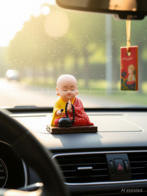 Laughing buddha Solar Buddha Moving Head & Hand - Sitting Buddha for Car,Home & Office,gifts Decorative Showpiece  -  9 cm(Plastic, Multicolor)