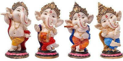 K KP Dancing Ganesha Figurine Set of 4 Decorative Showpiece  -  15 cm(Ceramic, Multicolor)