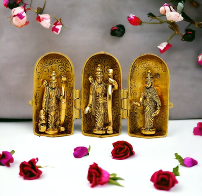 SP Handicrafts Folding Ram Darbar | Gold Plated Ram darbar in a folding round with Laxman Sita and Hanuman ji Decorative Showpiece  -  15 cm(Brass, Gold)