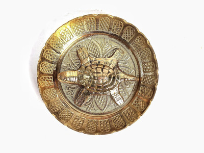 VALUE CRAFTS Brass Metal Tortoise on Plate Decorative Showpiece  -  2 cm(Brass, Gold)