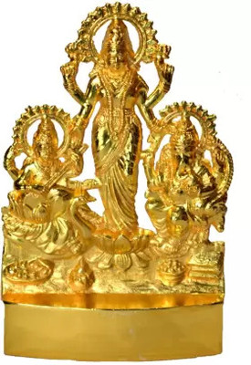 Quickpick Divya Shakti Laxmi Ganesh Saraswati Handcrafted Decorative Showpiece  -  11 cm(Brass, Gold)