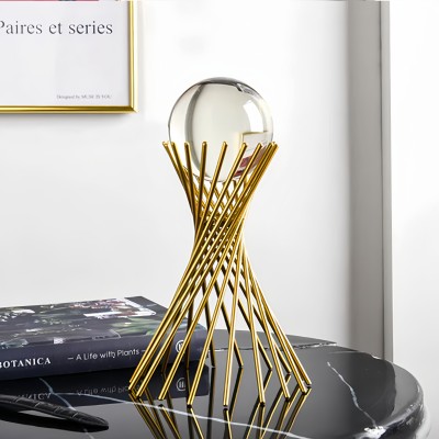 PYU ENJOY SHOPPING Clear Crystal Ball with Gold Art Deco Stand | Light Luxury Crystal Sphere Decorative Showpiece  -  24 cm(Crystal, Metal, Clear, Gold)