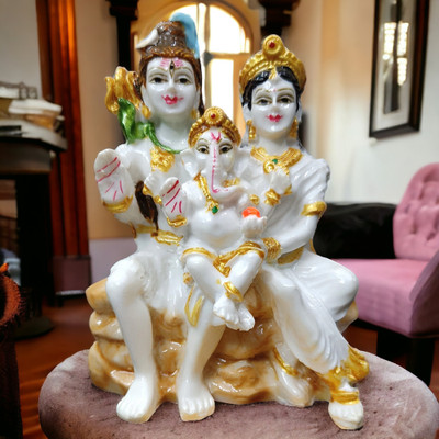 VK Trending Bazaar Shiv Parivar Idol Marble Finish Resin Murti of Lord Shiva Parvati Mata Ganesha Decorative Showpiece  -  9.5 cm(Resin, Multicolor)