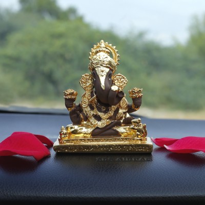Neodrift Neodrift Ganesh Idol for Car Dashboard, Home (Real 24kt & 999 Silver Plated) Decorative Showpiece  -  8.5 cm(Silver Plated, Black, Gold)