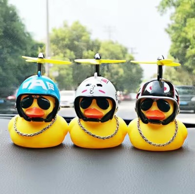 YOURKARTS.COM Cute Duck Car Dashboard Accessory, Duck with Propeller Helmet & Sunglasses Decorative Showpiece  -  3 cm(Plastic, Yellow)