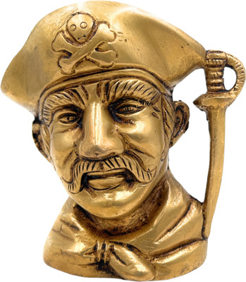 Bhunes Brass Men Face Shaped Pen Holder, Pen Pencil Stand Decorative Showpiece  -  10 cm(Brass, Gold)