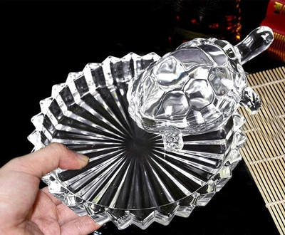 DVM Vastu Feng Shui Crystal Turtle Tortoise with Plate for Good Luck D14 Decorative Showpiece  -  10 cm(Crystal, White)