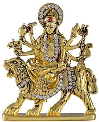 RK Basics Maa Durga Sherawali MATA Idol Gold Metal Antique Statue for Car Dashboard Decorative Showpiece  -  6.2 cm(Brass, Gold)