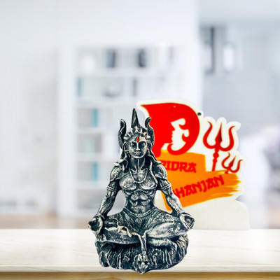 DARIDRA BHANJAN Mahayogi Shiva Sculpture Resin Shiv Shankar Bholenath Mahadev Statue for Car Decorative Showpiece  -  9 cm(Resin, Silver)
