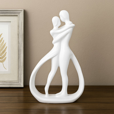Ekhasa Nostrae Cute Romantic Couple Showpiece for Home Decor & Gift Purposes Decorative Showpiece  -  12.5 cm(Resin, White)